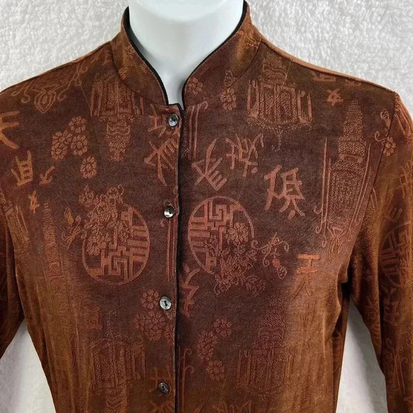 Chicos Travelers Large Mandarin Collar Shirt Vacation Gypsy Boho Thanksgiving - Picture 3 of 14
